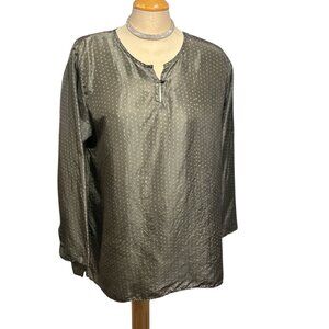 MAIWA Top Blouse Silk Tunic Size Small Green Taupe Polka Dots